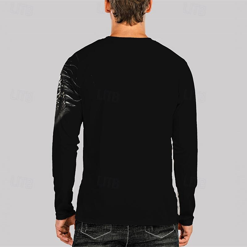 Men's Dragon T Shirt Long Sleeve T shirt 3D Print Crew Neck Shirt Fashion Designer Casual Sports Outdoor Holiday Going out Brown Gray Spring &  Fall Clothing Apparel S M L XL 2XL 3XL2