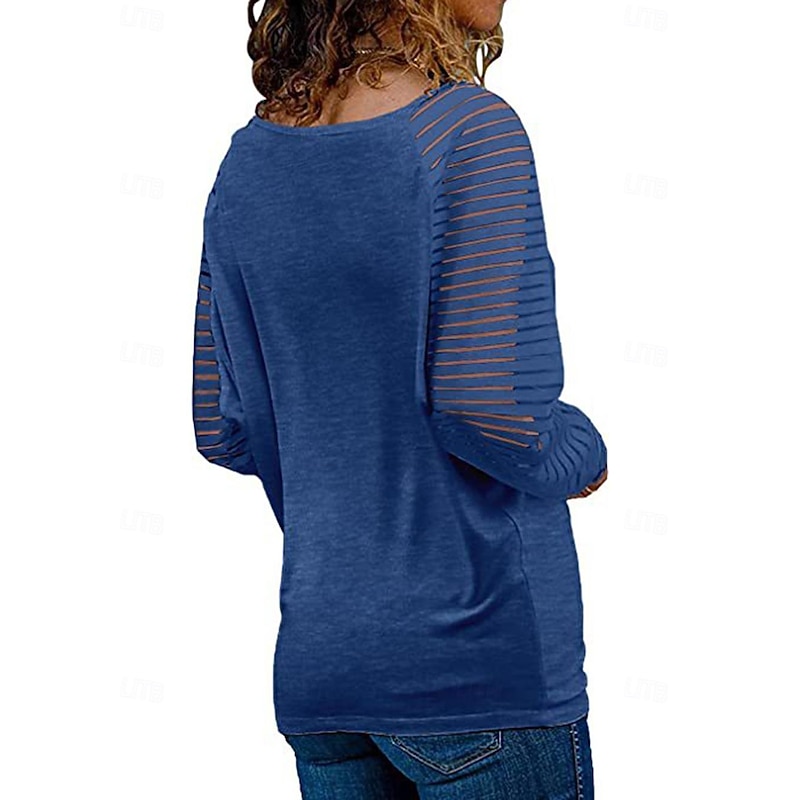 T shirt Tee Women's Black White Pink Plain Mesh Street Daily Fashion V Neck Regular Fit S4