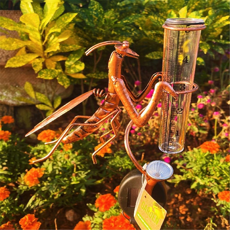 Solar Stake Light Powered Praying Mantis Rain Gauge Lamp Iron Art Animal Lawn Lamp Metal Handicraft Simulation Lawn Ground Insertion Lamp Garden Courtyard Decorative Lamp3