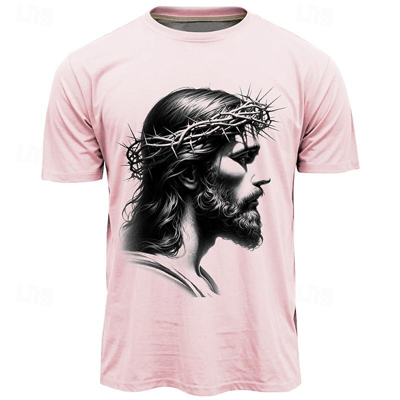 Easter Men's Graphic Jesus T Shirt Short Sleeve T shirt 3D Print Crew Neck Shirt Daily Designer Retro Vintage Sports Outdoor Holiday Going out Pink Sky Blue Khaki Spring & Summer Clothing Apparel S M4