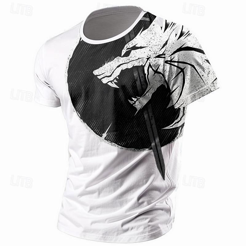 Men's Graphic Wolf T Shirt Short Sleeve T shirt 3D Print Crew Neck Shirt Retro Vintage Casual Street Style Sports Outdoor Holiday Going out Black White Blue Spring & Summer Clothing Apparel S M L XL - Main Image