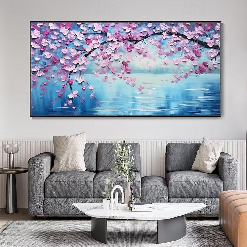 Handmade Oil Painting Canvas Wall Art Decoration Modern Flowers Peach Blossom Landscape  for Home Decor Rolled Frameless Unstretched Painting