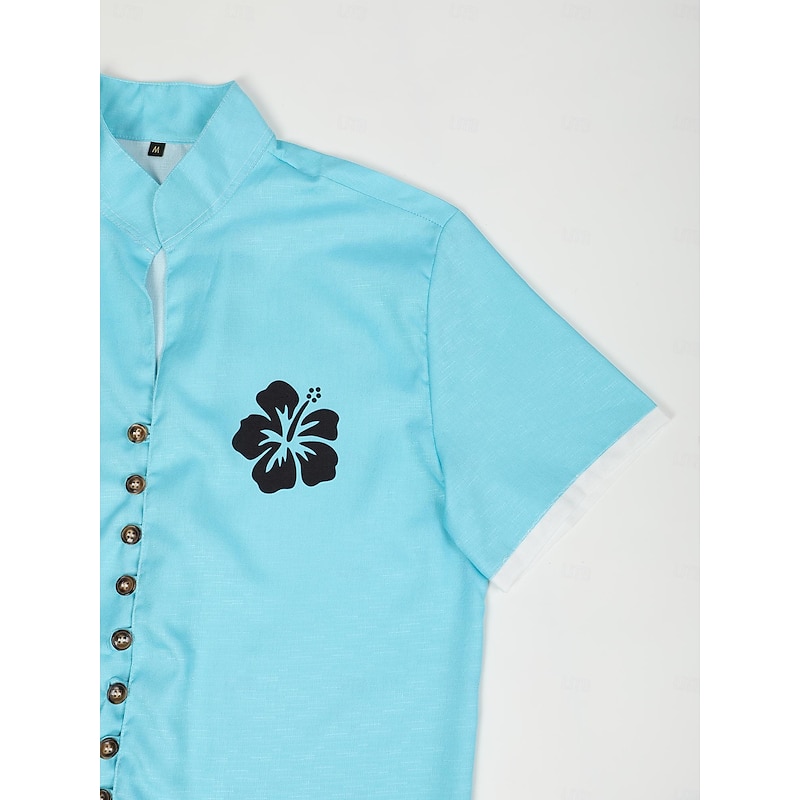 Men's Floral Tropical Flowers Summer Hawaiian Shirt Aloha Shirt Printed Shirts Short Sleeves Shirt Standing Collar Hawaiian Resort Outdoor Vacation Daily Wear Blue Green Light Blue S M L2