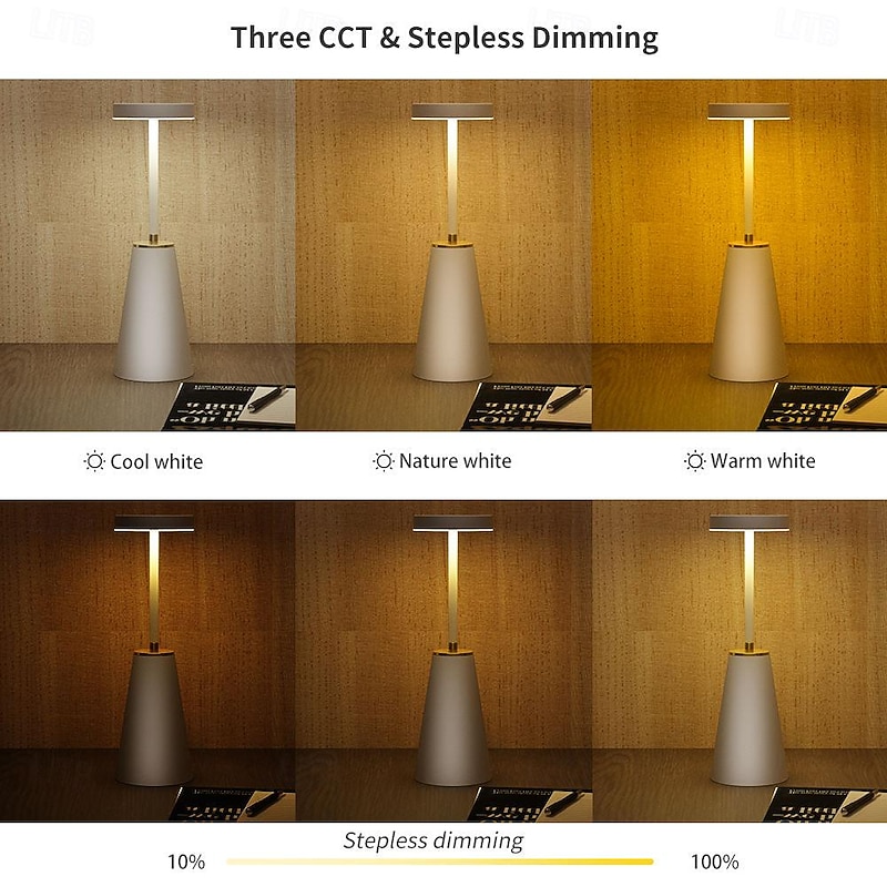 Table Lamp Tabletop Rechargeable Desk Lamp with Battery Powered,Cordless 3-Levels Brightness Stepless Dimmable Touch Nightlight Lamps, Lamps for Bedroom/Restaurant/Bars/Patio4