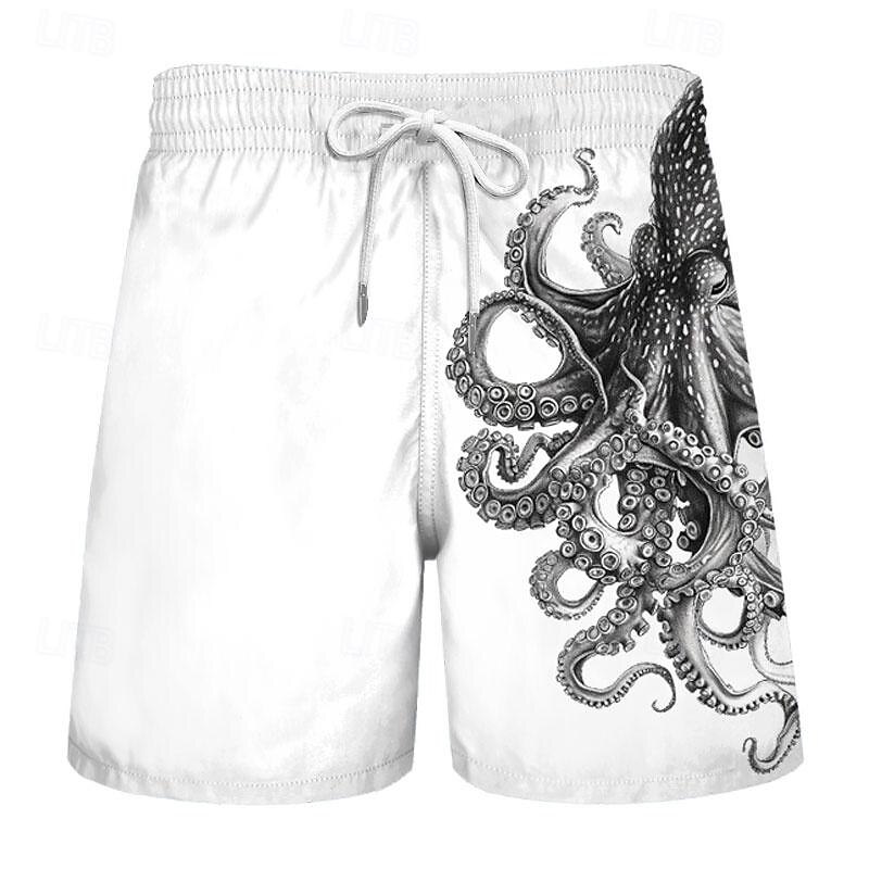 Men's Animal Octopus Swimming Trunks Board Shorts Swim Shorts Mid Waist Vacation Hawaiian Holiday Vacation Holiday Beach Drawstring with Mesh lining Elastic Waist Designer Clothing Apparel2