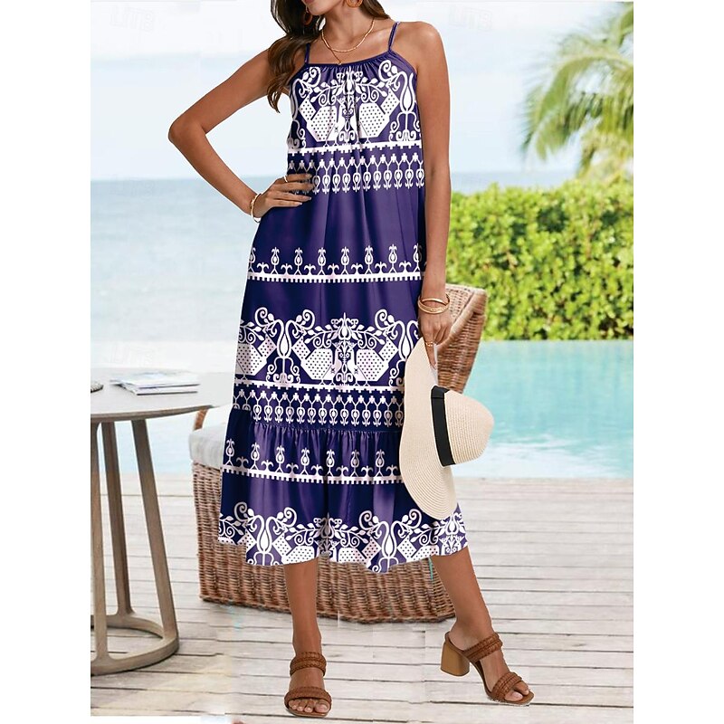 Women's Maxi Dress Cami Dress Floral Ruffle Hem Strap Bohemia Vacation Sleeveless Summer Beach4