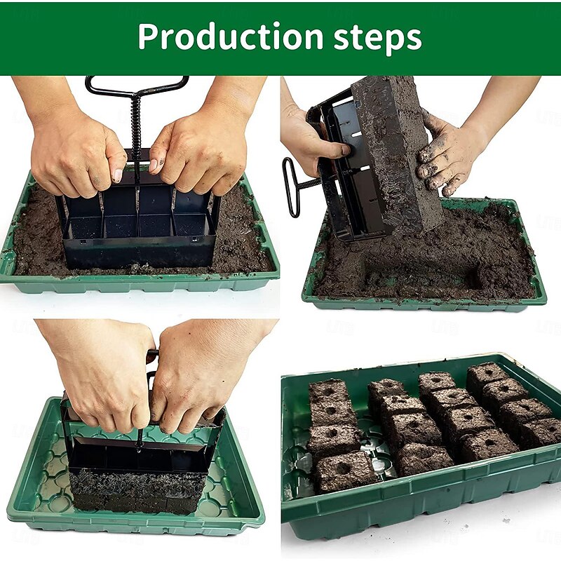 Upgraded Soil Blocker, Soil Block Maker with Comfortable Handel ABS 4 Cell Soil Blocking Tool for Seed Starting Germination3