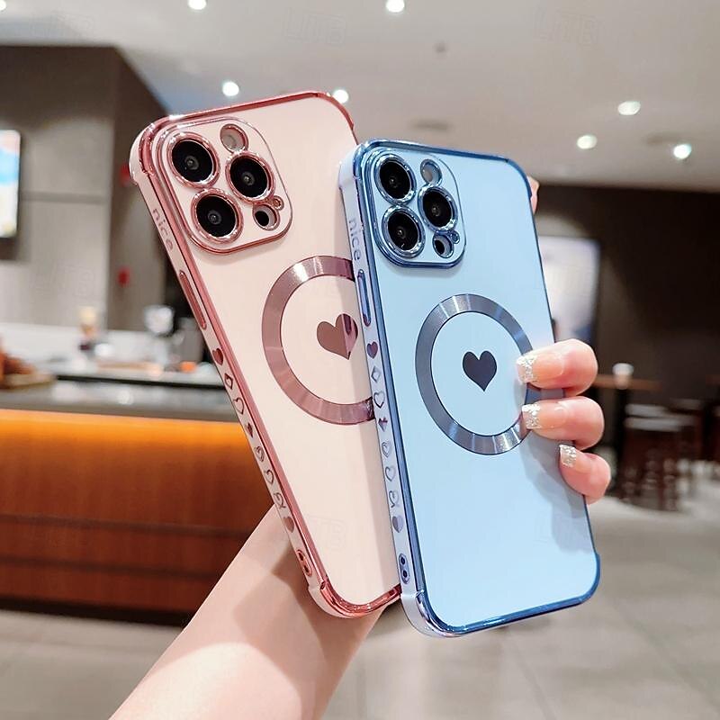Phone Case For iPhone 17 Pro Max 17 Air 16 15 14 Pro Max Plus 13 12 11 Pro Max Back Cover Support Wireless Charging Shockproof Heart TPU Plating4