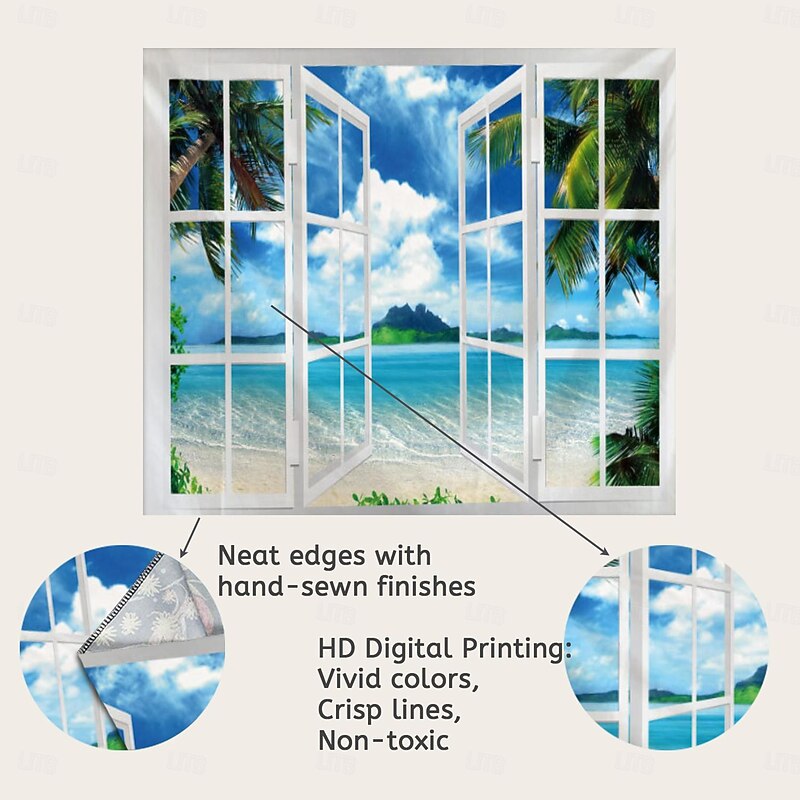 Window Scenery Hanging Tapestry Wall Art Large Tapestry Mural Decor Photograph Backdrop Blanket Curtain Home Bedroom Living Room Decoration 7
