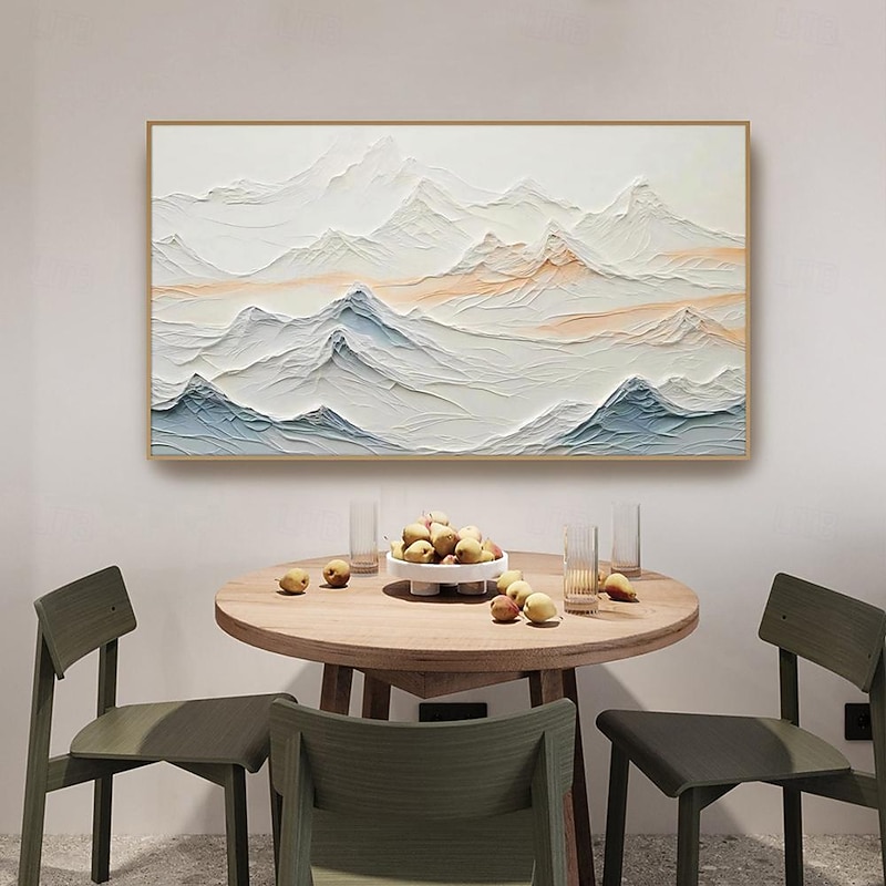 Hand painted 3D White Mountain Painting on Canvas hand painted Plaster Style Textured painting Wall Art  Wabi-Sabi Mountain painting for Living Room Decor Boho Modern Canvas2