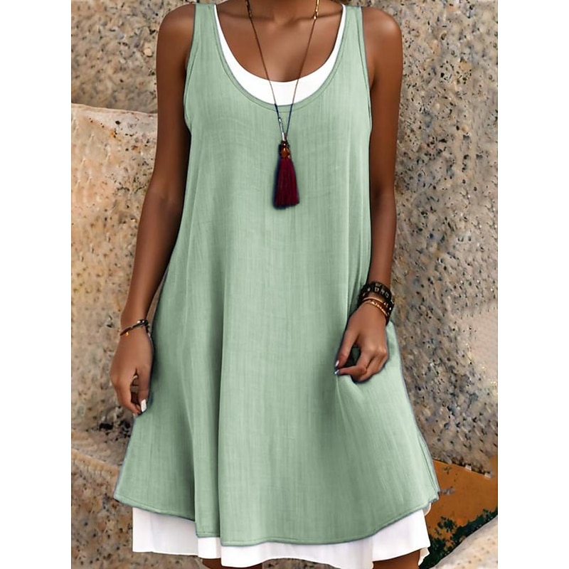Women's Mini Dress Skater Dress Summer Dress Basic Casual Daily Holiday Slim Plain Sleeveless Crew Neck Black Light Green Blue Light Grey Summer Spring3