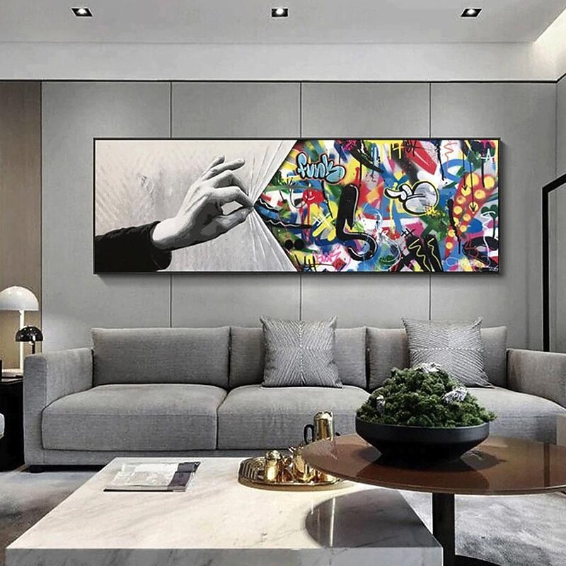 Handmade Hand Painted Wall Art Behind the Curtain Kid graffiti art Banksy Wall Art Urban Style Canvas Decor Rolled Canvas No Frame Unstretched2