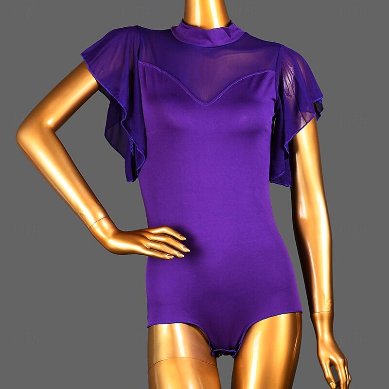 Latin Dance Ballroom Dance Leotard / Onesie Pure Color Splicing Tulle Women's Performance Training Sleeveless High Spandex4