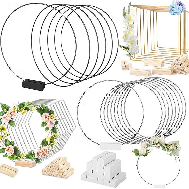 2 Pcs Wooden Base Metal Handmade Wreath Iron Ring Wedding Table Decoration Diy Wreath Scene Decoration