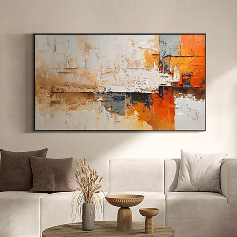 Hand Paint Abstract Orange Minimalist Oil Painting On Canvas Original Modern Textured Wall Art Custom Concise Painting Large Living Room Home Decor No Frame4