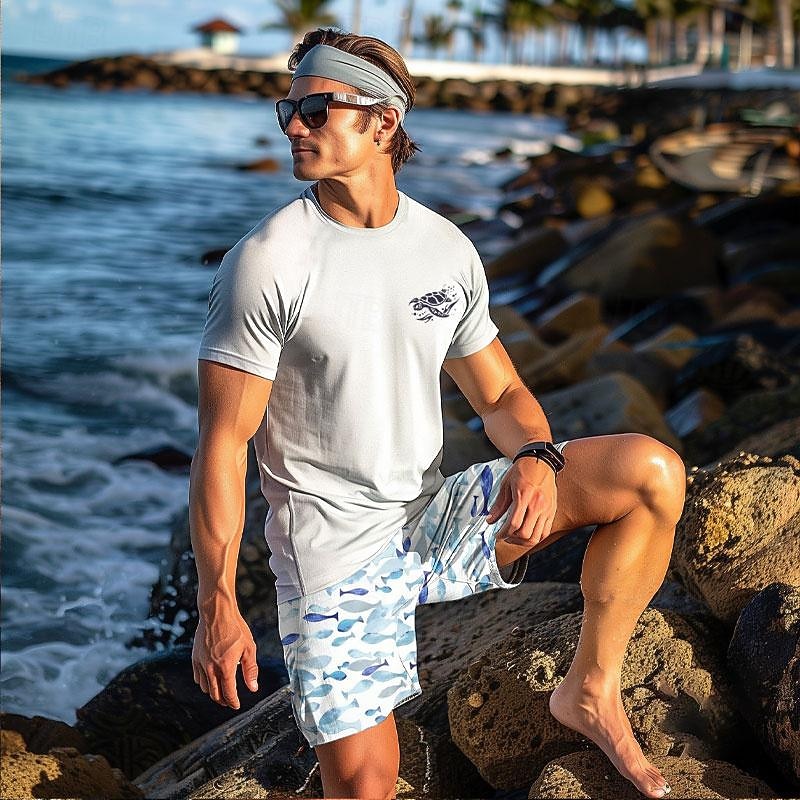 Men's Octopus Marine Life Swimming Trunks Board Shorts Swim Shorts Mid Waist Vacation Hawaiian Holiday Vacation Holiday Beach Drawstring with Mesh lining Elastic Waist Designer Clothing Apparel3
