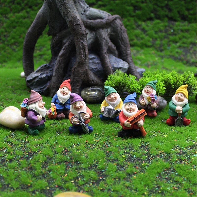 Set of Seven Dwarf Figurines - Home and Garden Décor, Perfect for Pot Decoration, Resin Craftsmanship Collection