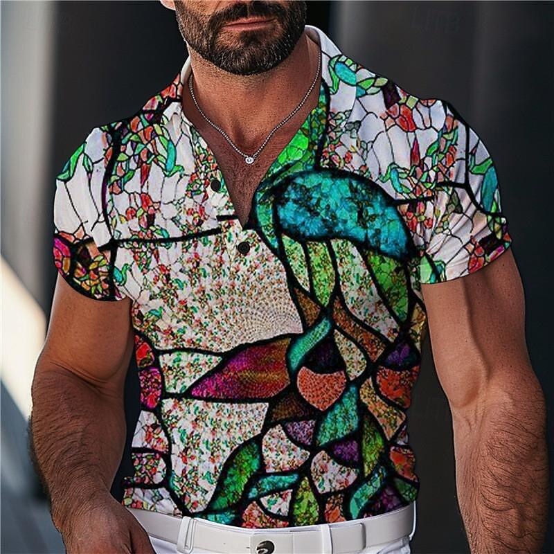 Men's Graphic Polo Shirts Golf Shirt Short Sleeve Polo Shirts Collared Shirts Casual Vacation Wear Rave Wear Party Outfits Buttons 3D Print Summer Blue Purple Green4