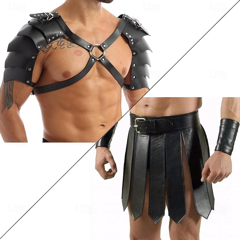 Retro Vintage Punk & Gothic Medieval Armor Scottish Utility Kilts Chemise Warrior Knight Ritter Viking Fancy Dress Men's Viking Fantasy Masquerade Performance Stage Masquerade Adults' Skirt Shoulder - Main Image