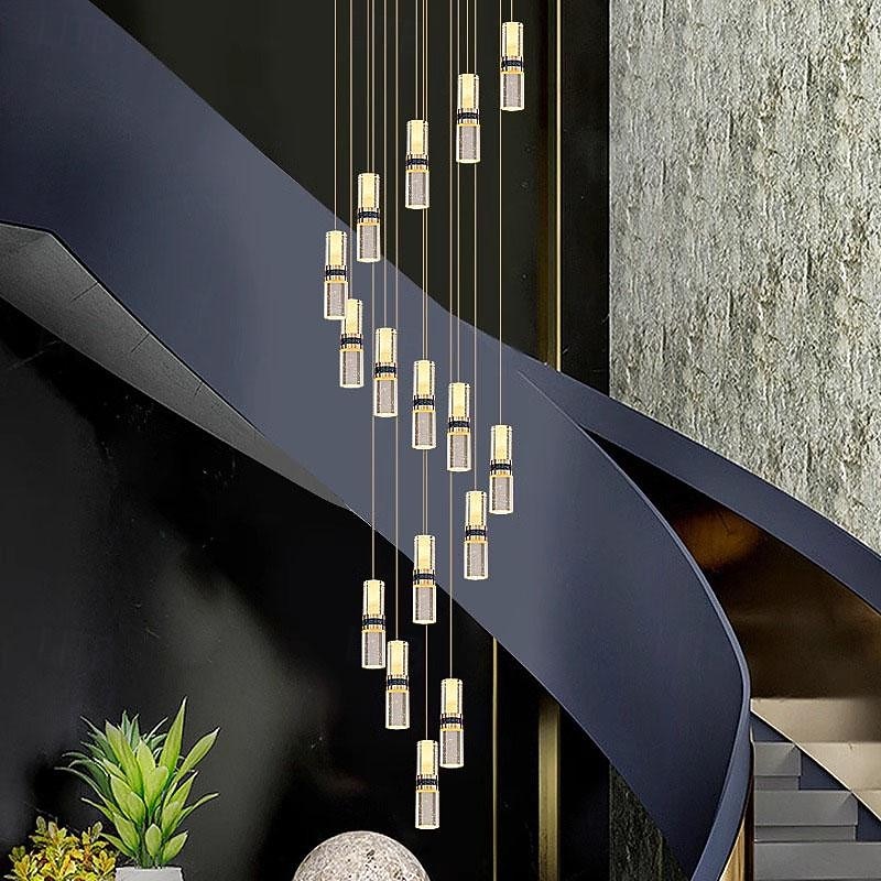 Led Chandelier Light，Metal Crystal Staircase Rotating Long Chandelier, Modern, Simple And Luxurious, Suitable For Villas, Duplex Buildings, Lofts, Apartments And Terraces，Diammable 110-240 V