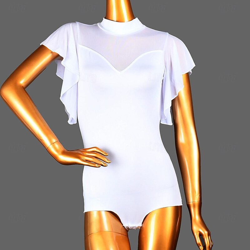 Latin Dance Ballroom Dance Leotard / Onesie Pure Color Splicing Tulle Women's Performance Training Sleeveless High Spandex