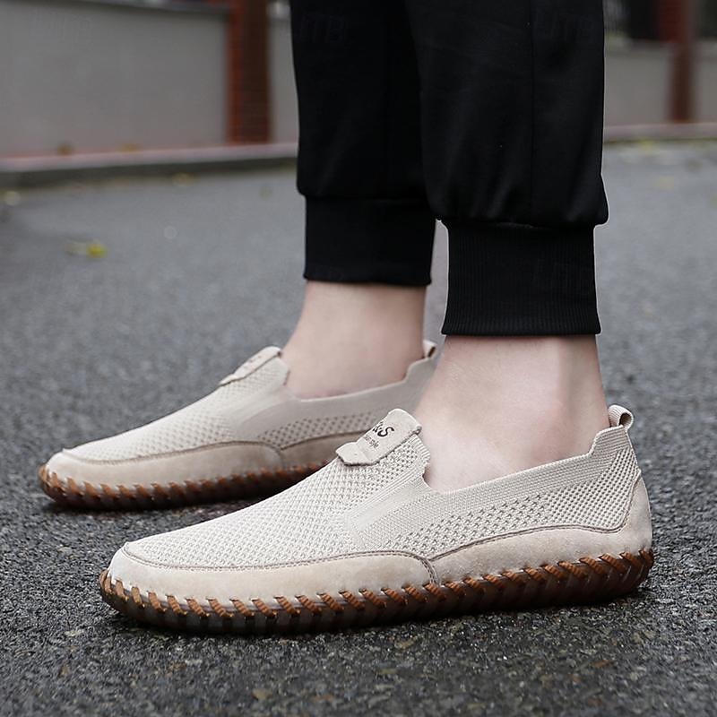 Men's Loafers & Slip-Ons Handmade Shoes Walking Casual Daily PU Breathable Comfortable Beige / White Gray Summer Fall2