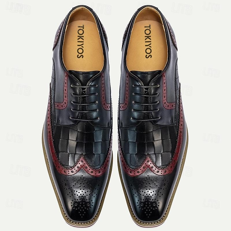 Men's Dress Sneakers Leather Italian Full-Grain Cowhide Slip Resistant Lace-up Black2