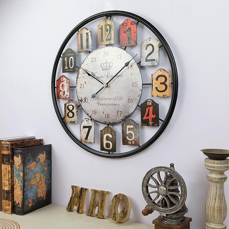 Wall Clock 50cm Old Fashion Elegance Vintage Wall Clock MDF Wooden Art Decor for Home Living Room Bedroom Office Decoration4