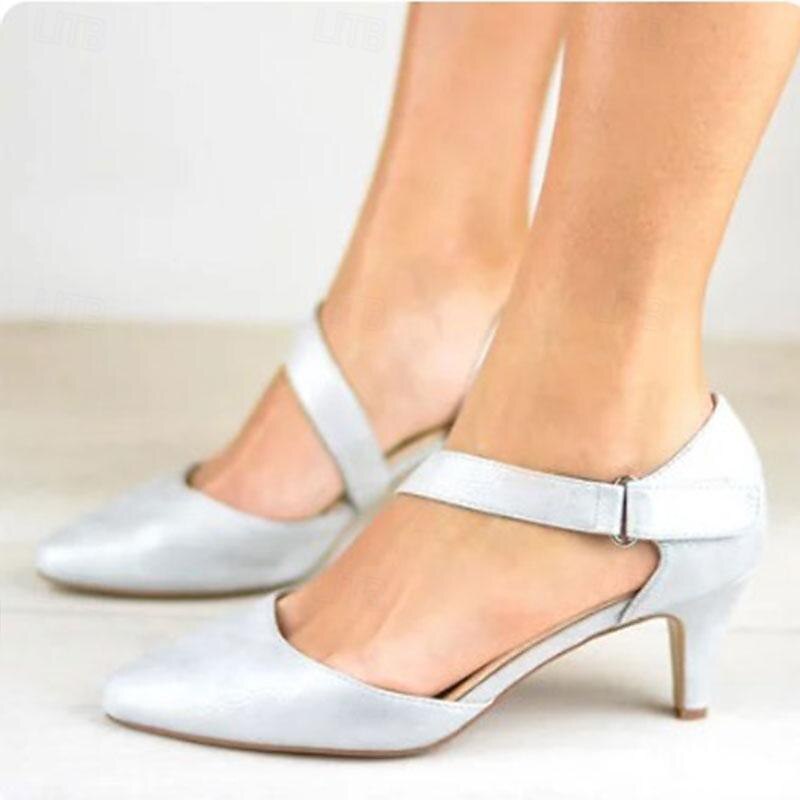 Women's Heels Pumps Dress Shoes Party Outdoor Daily Kitten Heel Pointed Toe Fashion Minimalism Faux Leather Ankle Strap Black White Blue2