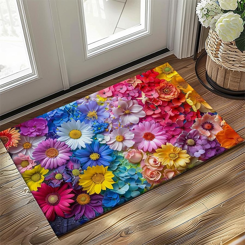 Wedding Rainbow Flowers Doormat Non-Slip Oil Proof Rug Indoor Outdoor Mat Bedroom Decor Bathroom Mat Entrance Rug Door Mat3