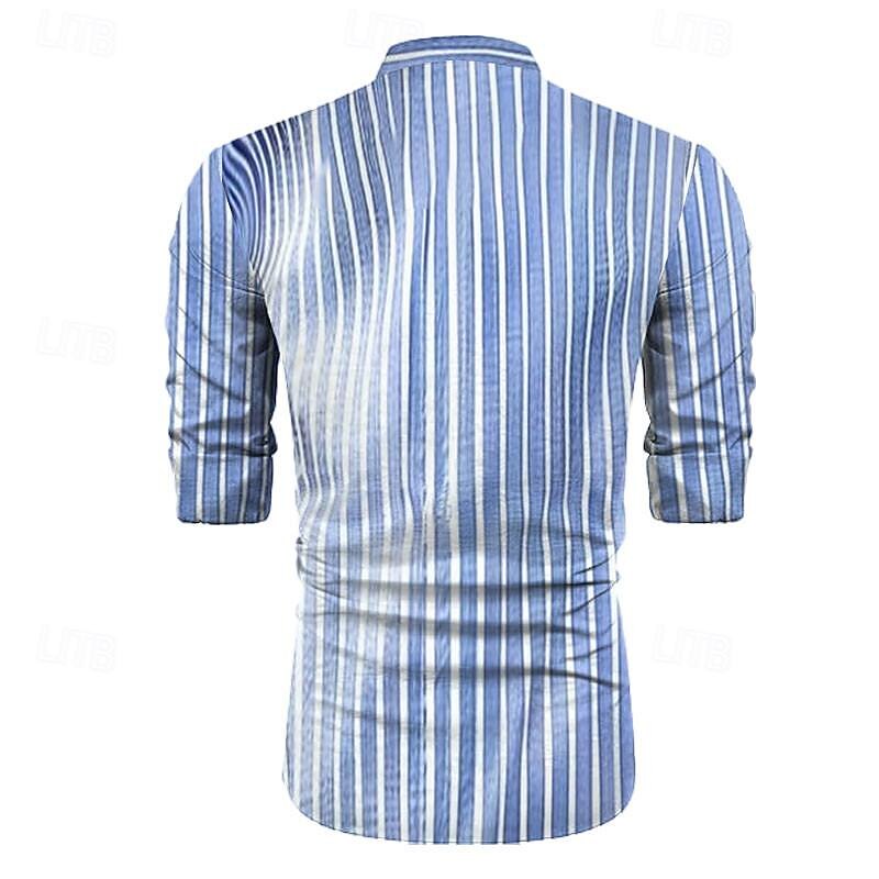 Men's Dress Shirt Printed Shirts Stripe Street Wear to work Royal Blue Blue Gray Long Sleeve Turndown Spring & Summer Clothing Apparel Print2