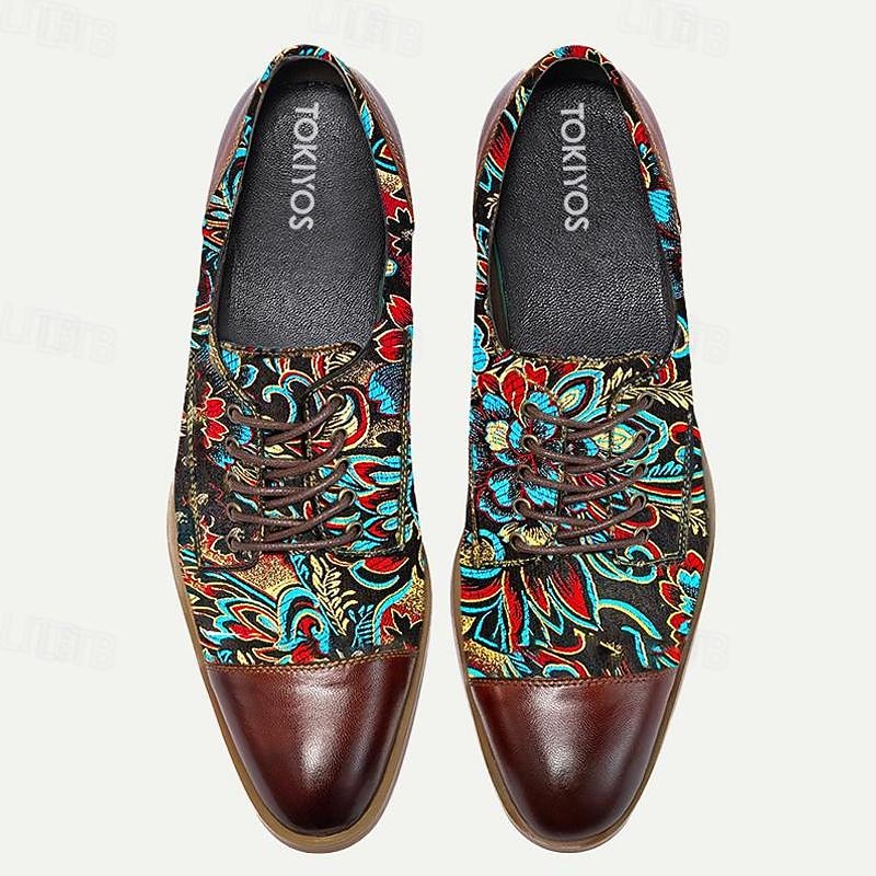 Men's Retro Floral Jacquard Fabric Oxford Shoes with Leather Accents - Casual and Formal Occasions2