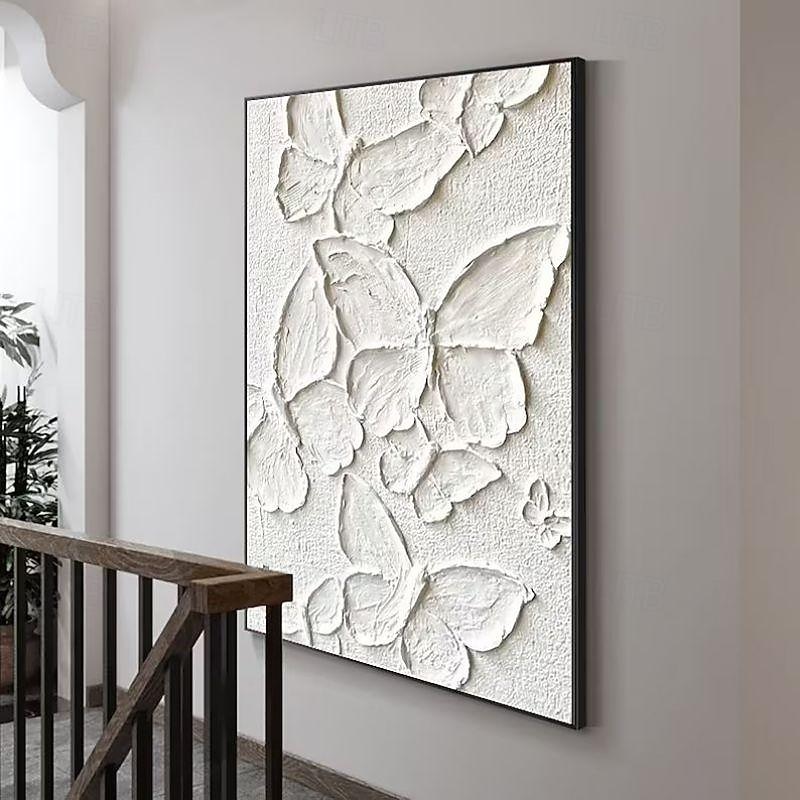 Handmade Oil Painting Canvas Wall Art Decoration Modern Texture Abstract White Butterfly for Home Decor Rolled Frameless Unstretched Painting4