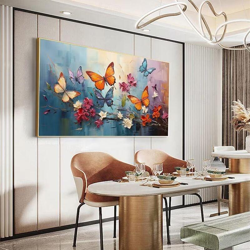 Handmade Oil Painting Canvas Wall Art Decoration 3D Palette Knife Butterfly Flowers for Home Decor Rolled Frameless Unstretched Painting3