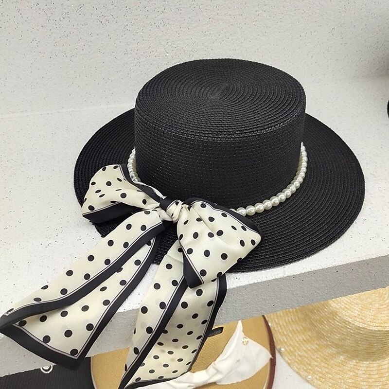 Retro Vintage 1950s Rockabilly Straw Sun Hat Polka Dots Polka dots Fancy Dress Women's Masquerade Vacation Casual Daily Beach Adults Hat3