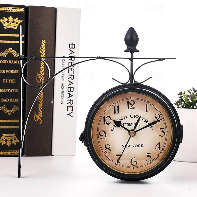 Retro Wall Clock Double-Sided European Antique Style Creative Classic Wall Hanging Clocks Outdoor Living Room Bedroom Study Wall Decoration 5 inch3