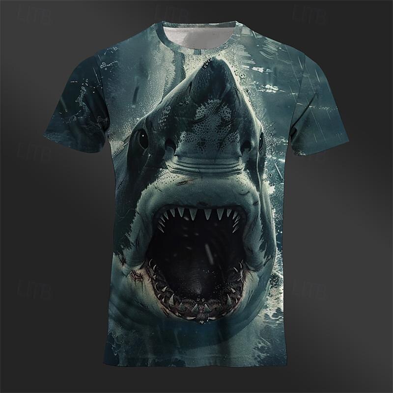 Men's Graphic Animal Shark T Shirt Short Sleeve T shirt 3D Print Crew Neck Shirt Daily Designer Retro Vintage Sports Outdoor Holiday Going out Royal Blue Blue Brown Spring & Summer Clothing Apparel S