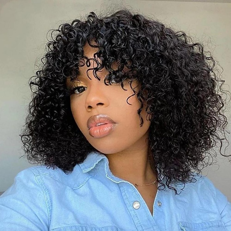 Short Pixie Bob Cut Human Hair Wigs With Bangs Jerry Curly For Women Brazilian Highlight Honey Water Wave Blonde Colored Wigs4