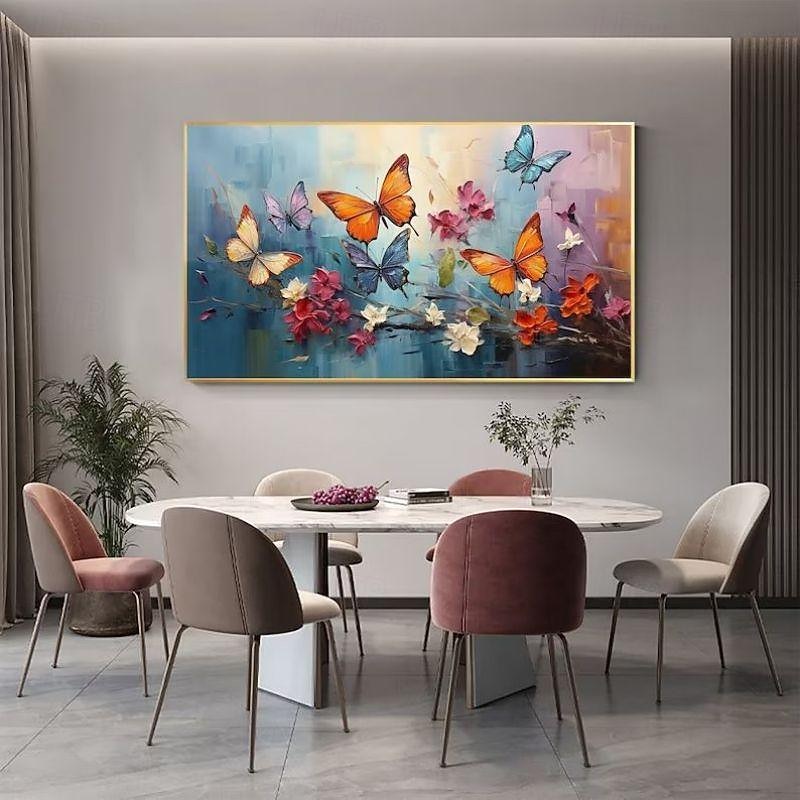 Handmade Oil Painting Canvas Wall Art Decoration 3D Palette Knife Butterfly Flowers for Home Decor Rolled Frameless Unstretched Painting2