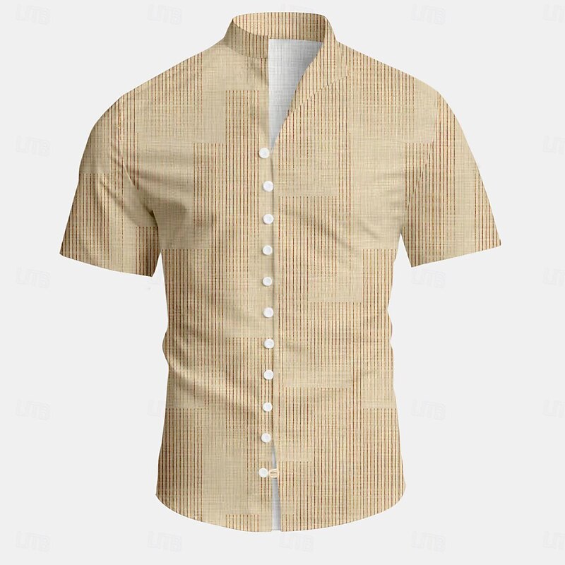 Men's Plaid Geometric Pattern Button Up Shirt Printed Shirts Short Sleeve Hawaiian Resort Vacation Holiday Daily Wear Summer Standing Collar Print Button-Down Light Blue White off-white Khaki 5