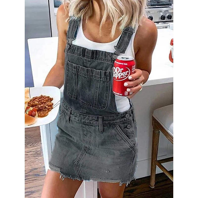 Women's Normal Jumpsuit Streetwear Solid Color Sleeveless Square Neck Buttons Pocket Street Daily Regular Fit Red Blue Green Summer4