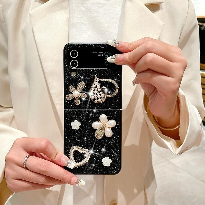 Phone Case For Samsung Galaxy Z Flip 7 Z Flip 6 Z Flip 5 Z Flip 4 Z Flip 3 for Women Girl Bling Glitter Shiny Shockproof Heart TPU3