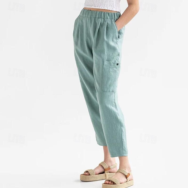 Women's Cotton Linen Pants Pants Trousers Palazzo Pants Fashion Streetwear Comfort Full Length High Waist Plain Elastic Waist Comfy Outdoor Comfortable Street Daily Wear Going out Dark Grey Black