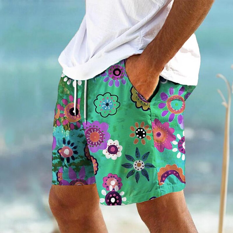 Men's Colorful Flower / Floral Swim Trunks Swim Shorts Board Shorts Mid Waist Hawaiian Casual Holiday Beach Drawstring with Mesh lining Elastic Waist Designer Clothing Apparel3