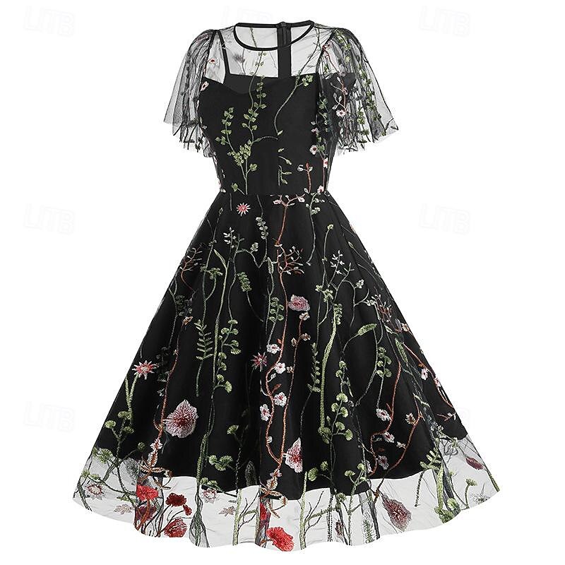 1950s Cocktail Dress Dailywear Dress Party Costume A-Line Dress Floral Fancy Dress Women's Christmas Halloween Carnival Event / Party Cocktail Party Prom Adults' Dress Homecoming Dresses3