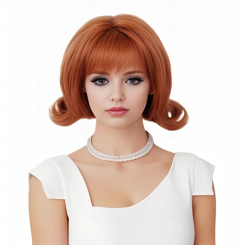 Copper Wig for Women Short Curly Retro Beehive Wig with Bangs Ginger 70's 80's Synthetic Costume Wig for Halloween Cosplay Daily Use3