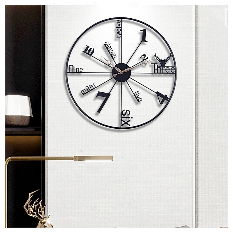 Large Black Wall Clock Vintage Metal Quartz Clocks Silent Non-Ticking Wall Watches Stylish Design Great for Living Rooms Kitchens Cafes Black 60 cm