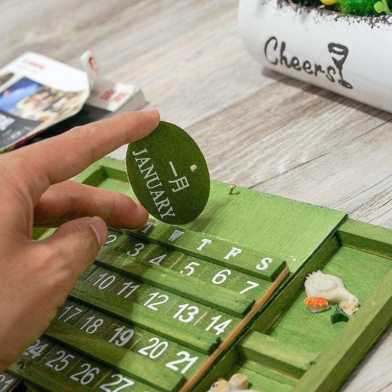 Wall Decoration Wall Hanging Groceries Creative Bilingual Perpetual Calendar Can Be Hung Wooden Manual Calendar Crafts3