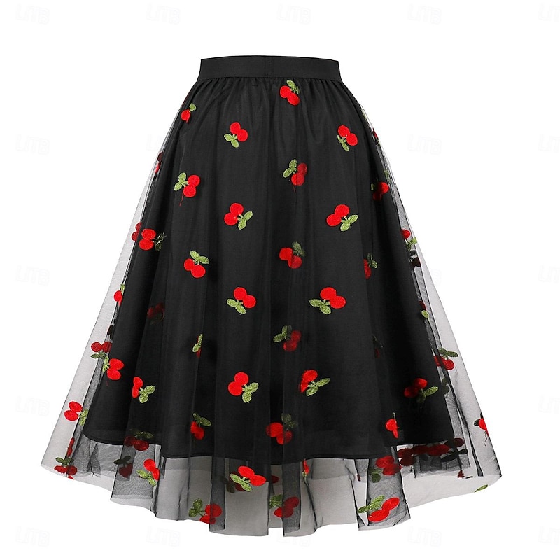 Retro Vintage 1950s Grease Outfits Rockabilly Skirt Tulle Skirt Fruit Fancy Dress Women's Halloween Masquerade Wedding Guest Tea Party Casual Daily Adults Skirt2