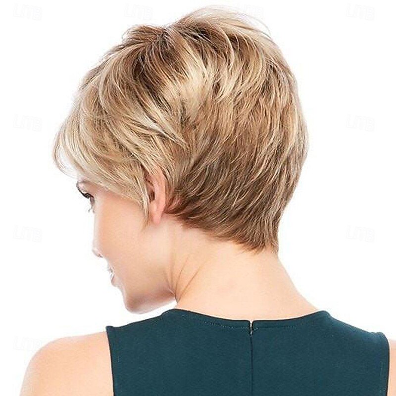 Natural Short Fluffy with Bangs Real Hair Mixed Healthy Synthetic Wigs for Women Color Blonde3